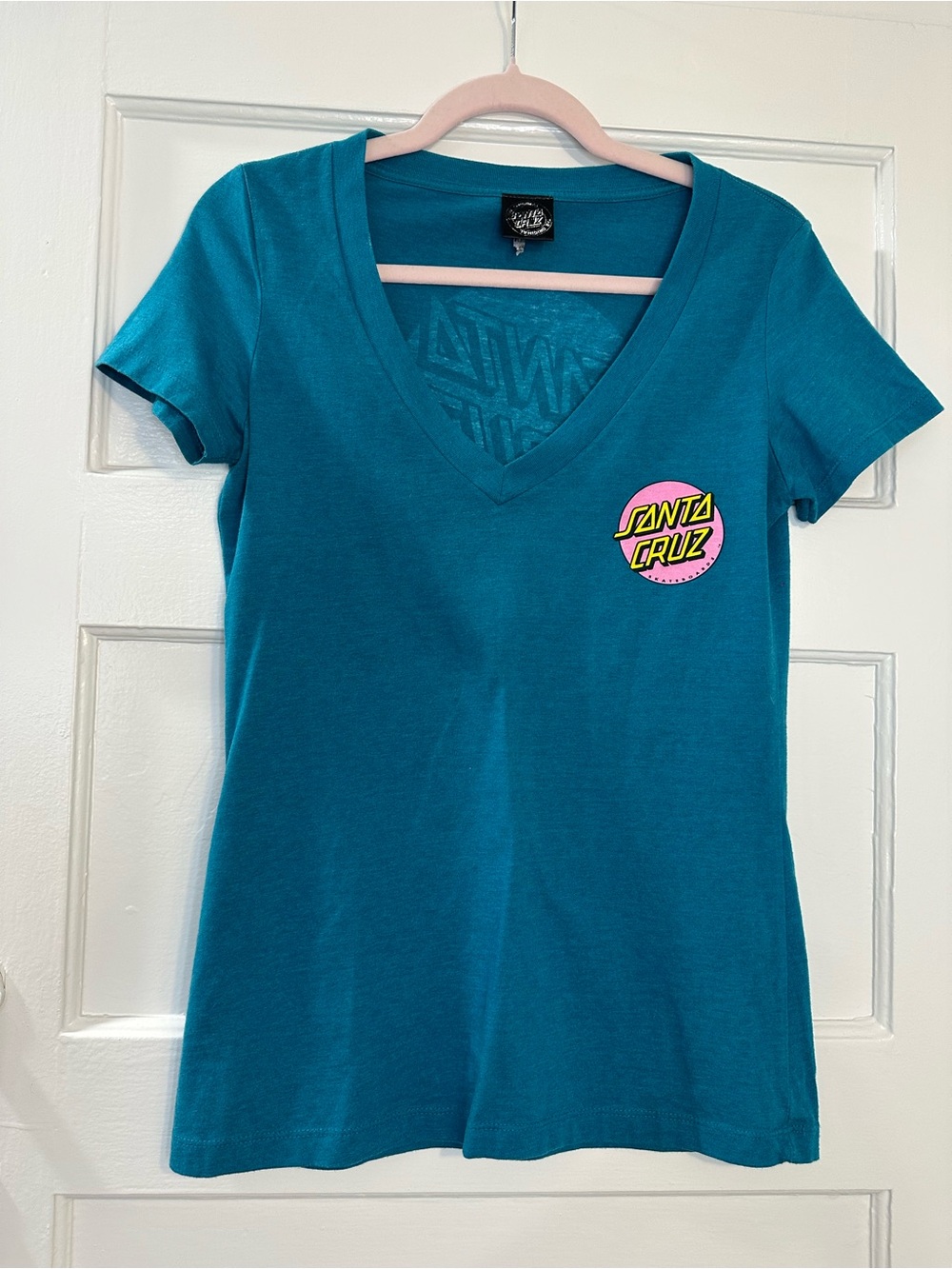 Women’s Santa Cruz Teal T Shirt Pink Logo